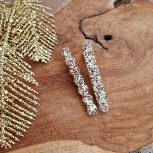 Barrettes Duo, resine mix champagne